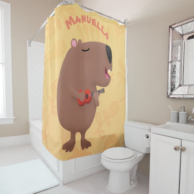 Cute singing capybara ukulele cartoon illustration (In Situ)