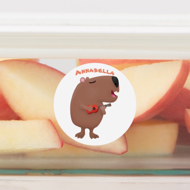 Cute singing capybara ukulele cartoon illustration (Affixed)
