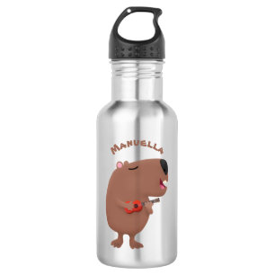 Cute singing capybara ukulele cartoon illustration 532 ml water bottle