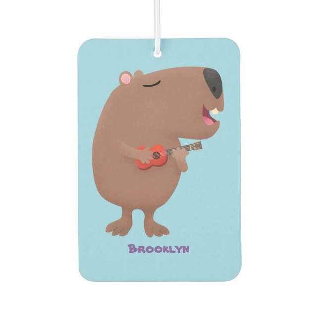Cute singing capybara ukulele cartoon illustration air freshener (Front)
