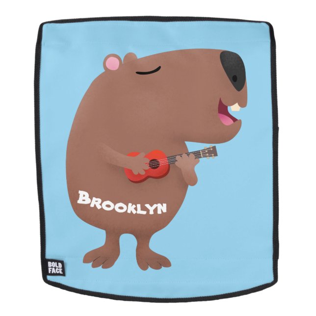 Cute singing capybara ukulele cartoon illustration backpack (Removable Face)