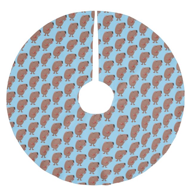 Cute singing capybara ukulele cartoon illustration brushed polyester tree skirt (Front)
