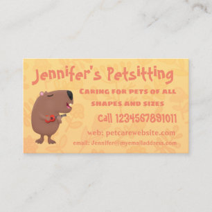 Cute singing capybara ukulele cartoon illustration business card