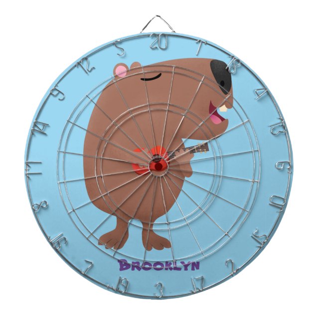 Cute singing capybara ukulele cartoon illustration dartboard (Front)