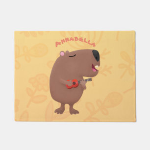 Cute singing capybara ukulele cartoon illustration doormat