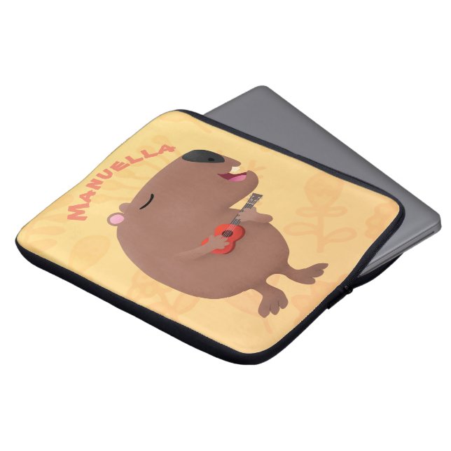 Cute singing capybara ukulele cartoon illustration laptop sleeve (Front Top)