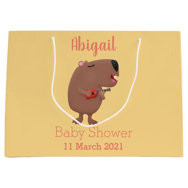 Cute singing capybara ukulele cartoon illustration large gift bag (Front)