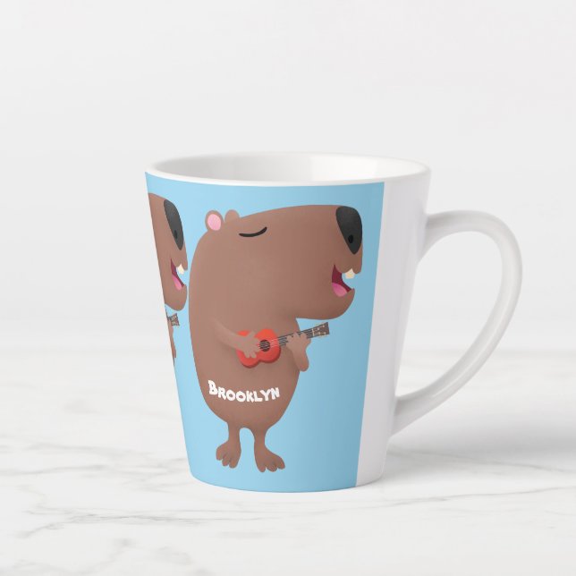 Cute singing capybara ukulele cartoon illustration latte mug (Right)
