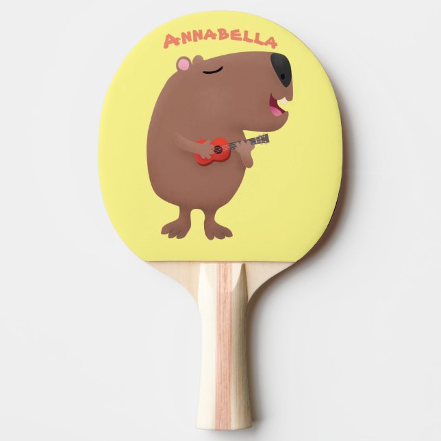 Cute singing capybara ukulele cartoon illustration ping pong paddle (Front)