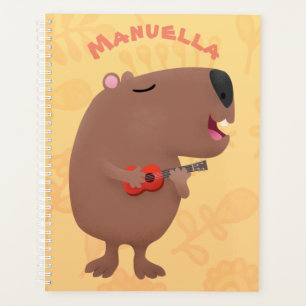 Cute singing capybara ukulele cartoon illustration planner
