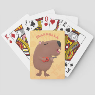 Cute singing capybara ukulele cartoon illustration playing cards