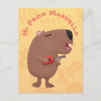 Cute singing capybara ukulele cartoon illustration
