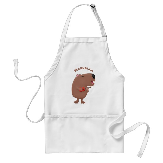 Cute singing capybara ukulele cartoon illustration standard apron (Front)