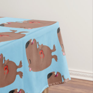 Cute singing capybara ukulele cartoon illustration tablecloth