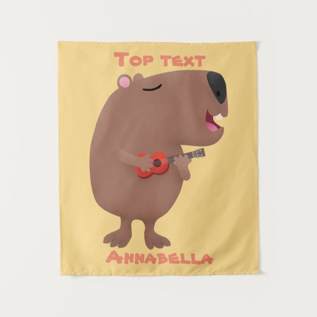 Cute singing capybara ukulele cartoon illustration tapestry (Front)