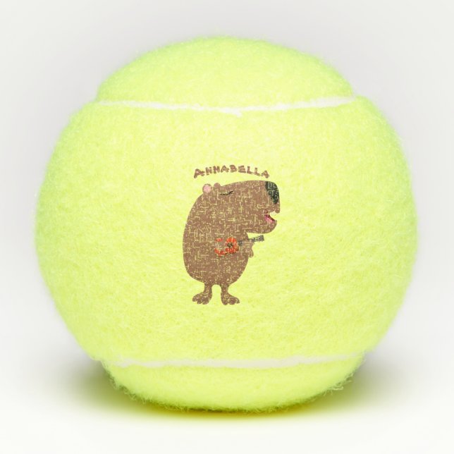 Cute singing capybara ukulele cartoon illustration tennis balls (Front)