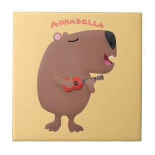 Cute singing capybara ukulele cartoon illustration tile