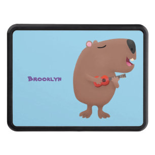Cute singing capybara ukulele cartoon illustration trailer hitch cover