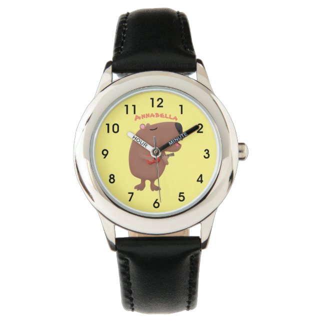 Cute singing capybara ukulele cartoon illustration watch (Front)