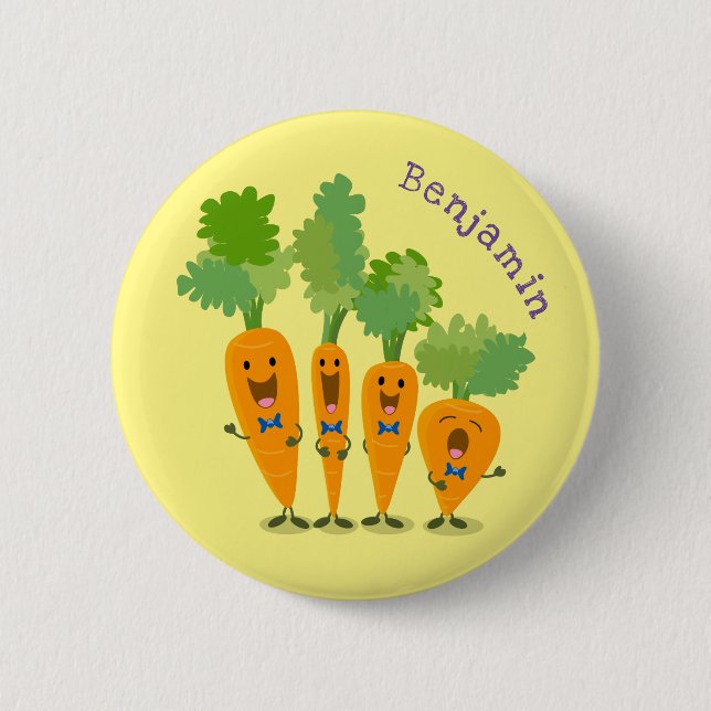 Cute singing carrot quartet cartoon illustration 2 inch round button (Front)
