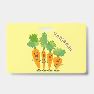 Cute singing carrot quartet cartoon illustration badge