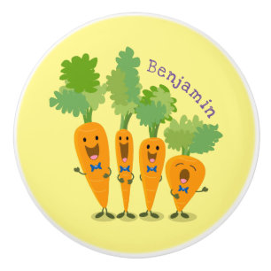 Cute singing carrot quartet cartoon illustration ceramic knob