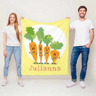 Cute singing carrot quartet cartoon illustration fleece blanket