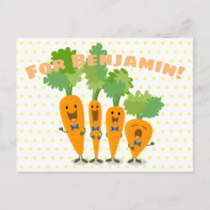 Cute singing carrot quartet cartoon illustration postcard