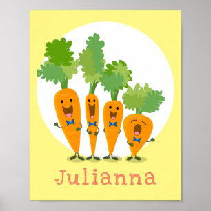 Cute singing carrot quartet cartoon illustration poster