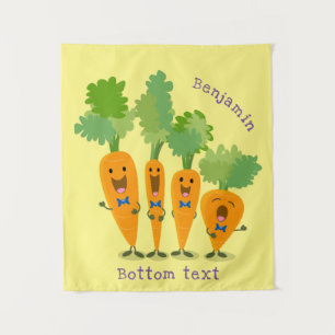 Cute singing carrot quartet cartoon illustration tapestry