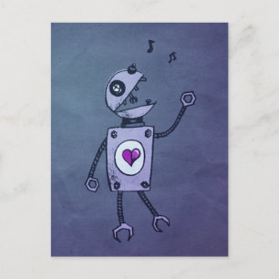 Cute Singing Cartoon Retro Robot postcard