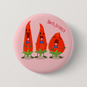 Cute singing chilli peppers cartoon illustration 2 inch round button