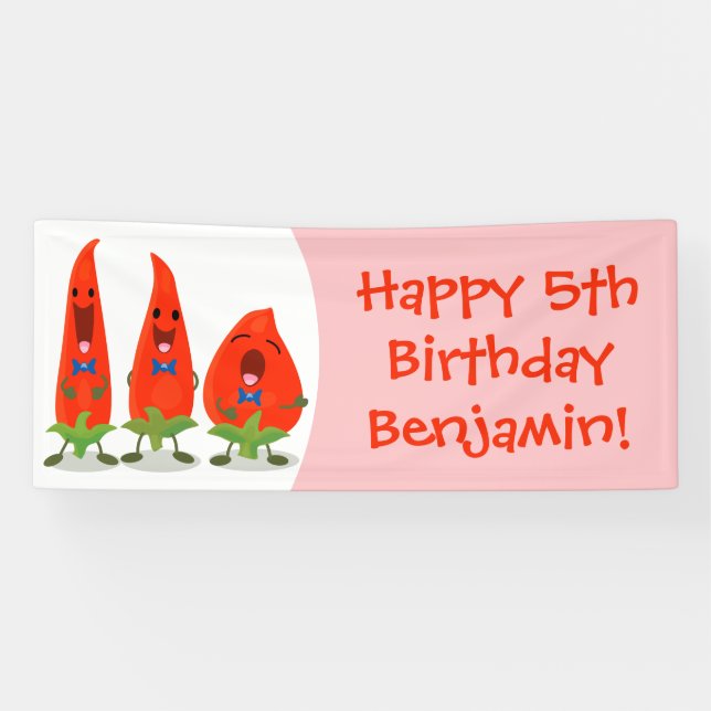 Cute singing chilli peppers cartoon illustration banner (Horizontal)