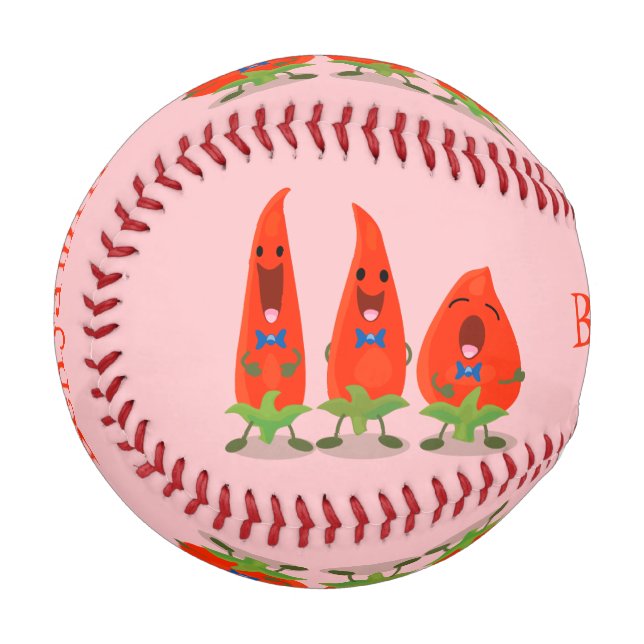 Cute singing chilli peppers cartoon illustration baseball (Front Left)