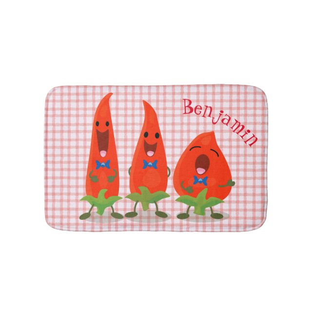 Cute singing chilli peppers cartoon illustration bath mat (Front)