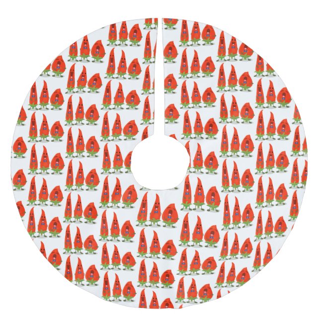 Cute singing chilli peppers cartoon illustration brushed polyester tree skirt (Front)
