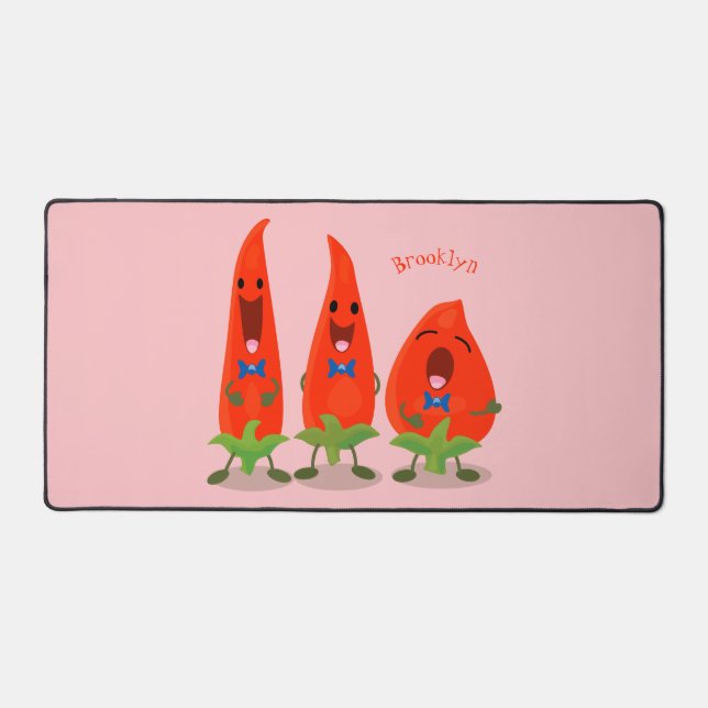 Cute singing chilli peppers cartoon illustration desk mat (Front)