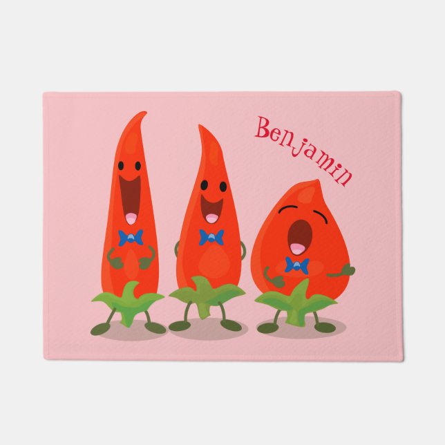 Cute singing chilli peppers cartoon illustration doormat (Front)