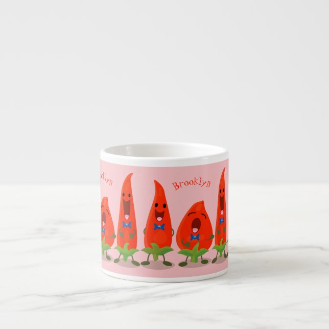 Cute singing chilli peppers cartoon illustration espresso cup (Front)