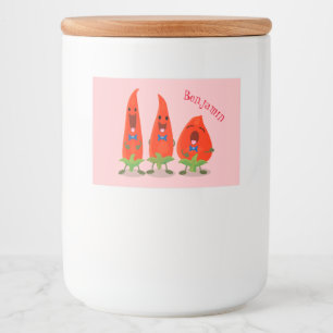 Cute singing chilli peppers cartoon illustration food label
