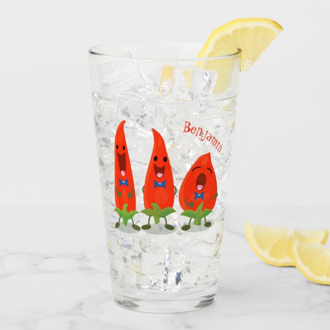 Cute singing chilli peppers cartoon illustration glass (Back Ice)