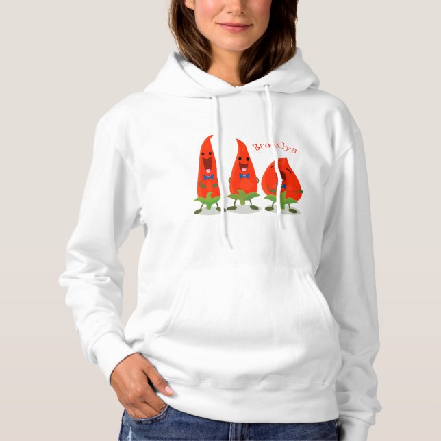 Cute singing chilli peppers cartoon illustration hoodie (Front)