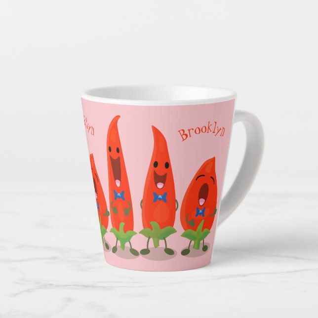 Cute singing chilli peppers cartoon illustration latte mug (Right Angle)
