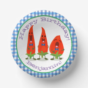 Cute singing chilli peppers cartoon illustration paper plate