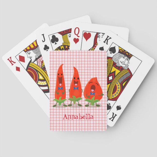 Cute singing chilli peppers cartoon illustration playing cards (Back)