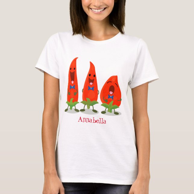 Cute singing chilli peppers cartoon illustration T-Shirt (Front)