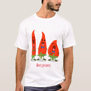 Cute singing chilli peppers cartoon illustration T-Shirt