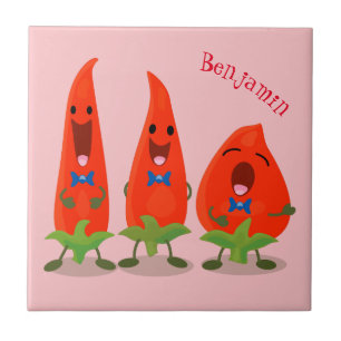 Cute singing chilli peppers cartoon illustration tile