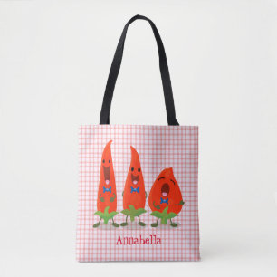 Cute singing chilli peppers cartoon illustration tote bag