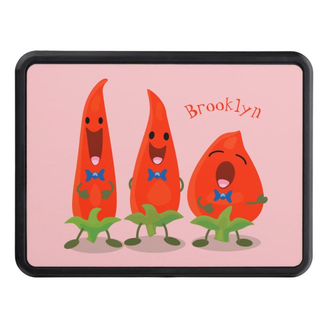 Cute singing chilli peppers cartoon illustration trailer hitch cover (Front)